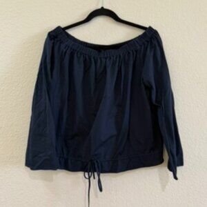 Theory Odettah Navy Ribbed Soft Off Shoulder Long Sleeve Shirt